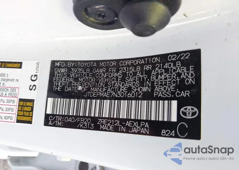 2022 Toyota Corolla Le from USA, damaged, VIN JTDEPMAE7N3016012